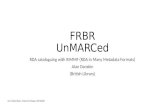 FRBR FRBR UnMARCed RDA cataloguing with RIMMF (RDA in Many Metadata Formats) Alan Danskin (British Library) CIG Linked Data: Imperial College, 20150220.