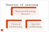 Theories of learning 1 Behavioral learning theories Classical conditioning Operant conditioning.