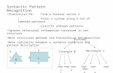 Syntactic Pattern Recognition Statistical PR:Find a feature vector x Train a system using a set of labeled patterns Classify unknown patterns Ignores relational.