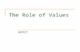 The Role of Values GV917. Core Beliefs and Values The US research suggests that there are fundamental values underlying American public opinion For example,