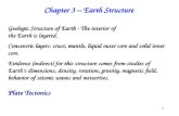 1 Geologic Structure of Earth - The interior of the Earth is layered. Concentric layers: crust, mantle, liquid outer core and solid inner core. Evidence.
