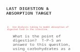 LAST DIGESTION & ABSORPTION TARGET 2. Use dialysis tubing to model absorption of digested food in the intestine. What is the point of digestion? T-P- S.