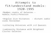 Attempts to fit/understand models: 1920-1995 Number counts of Galaxies – Hubble,Yoshii/Peterson Angular Size Distances - distant radio cores Kellerman.