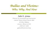Bullies and Victims: Who, Why, And How Julie E. Gomes Director of Curriculum and Instruction Canton Union School District #66 20 West Walnut Canton, Illinois.