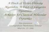 A Pinch of Verlet-Velocity Algorithm, A Dash of Langevin Dynamics: A Recipe for Classical Molecular Dynamics Kim Gunnerson Undergraduate Mathematics Seminar.