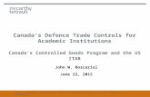 Canada's Defence Trade Controls for Academic Institutions Canada’s Controlled Goods Program and the US ITAR John W. Boscariol June 22, 2015 John W. Boscariol,