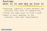1 Routing: what is it and why we love it Routing: identify a path between two entities that want to communicate There are many ways to find a path What.