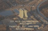 Software Report. MICE CM15 11th June 2006 - Malcolm Ellis2 Outline “MiceModule” –Description –Status –Examples –Further work needed Reconstruction status.