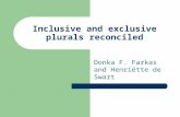 Inclusive and exclusive plurals reconciled Donka F. Farkas and Henriëtte de Swart.