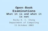 Open-Book Examinations What it is and what it is not Rocky K. C. Chang Department of Computing 15 October 2003.