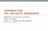 INTRODUCTION VCE BUSINESS MANAGEMENT Hopetoun Secondary College Nhill College Unit 3 – Corporate Management © Peter Frances Hughes 2012.