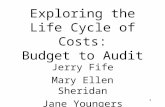 1 Exploring the Life Cycle of Costs: Budget to Audit Jerry Fife Mary Ellen Sheridan Jane Youngers.