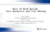 Best of Both Worlds Text Analytics and Text Mining Tom Reamy Chief Knowledge Architect KAPS Group Knowledge Architecture Professional Services .