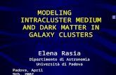 MODELING INTRACLUSTER MEDIUM AND DARK MATTER IN GALAXY CLUSTERS Elena Rasia Dipartimento di Astronomia Università di Padova Padova, April 9th, 2002.