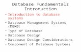 Database Fundamentals Introduction Introduction to database systems Database Management Systems (DBMS) Type of Database Database Design Database Design.