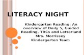 L ITERACY N IGHT Kindergarten Reading: An overview of Daily 5, Guided Reading, TRCs and Letterland Mrs. Morrissey Kindergarten Team.