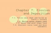 Chapter 7: Erosion and Deposition 7.1: Forces wear down and build up Earth’s surface 7.2: Moving water shapes land 7.3: Waves and wind shape land 7.4: