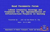 Department of Public Transport, Roads and Works Labour intensity Strategy and Framework for the Implementation of Infrastructure Projects in Gauteng Road.