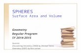 SPHERES Surface Area and Volume Geometry Regular Program SY 2014-2015 Sources: Discovering Geometry (2008) by Michael Serra Geometry (2007) by Ron Larson.