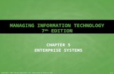 Copyright © 2011 Pearson Education, Inc. publishing as Prentice Hall 5-1 MANAGING INFORMATION TECHNOLOGY 7 th EDITION CHAPTER 5 ENTERPRISE SYSTEMS.