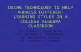 USING TECHNOLOGY TO HELP ADDRESS DIFFERENT LEARNING STYLES IN A COLLEGE ALGEBRA CLASSROOM Dr. Laura J. Pyzdrowski Dr. Anthony S. Pyzdrowski Dr. Melanie.