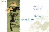 Never Say Goodbye Unit 1 Text 1. Teaching Objectives  Practice reading and talking about past events;  Discuss how one can overcome sad feelings ;