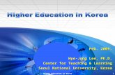 Feb. 2009. Hye-Jung Lee, Ph.D. Center for Teaching & Learning Seoul National University, Korea 1Higher Education in Korea