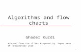 Algorithms and flow charts Adapted from the slides Prepared by Department of Preparatory year 1 Ghader Kurdi.