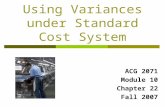 Using Variances under Standard Cost System ACG 2071 Module 10 Chapter 22 Fall 2007.