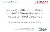 JEFF MOORMAN, NAVAIR 4.3.5.2 HYDRAULIC SYSTEMS AND FLIGHT CONTROLS (301) 342-9373 Navy Qualification Effort for HVOF Wear-Resistant Actuator Rod Coatings.