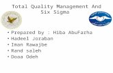 Total Quality Management And Six Sigma Prepared by : Hiba AbuFarha Hadeel Joraban Iman Rawajbe Rand saleh Doaa Odeh.