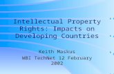 Intellectual Property Rights: Impacts on Developing Countries Keith Maskus WBI TechNet 12 February 2002.
