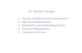 25. Electric Circuits 1.Circuits, Symbols, & Electromotive Force 2.Series & Parallel Resistors 3.Kirchhoff’s Laws & Multiloop Circuits 4.Electrical Measurements.
