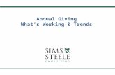 Annual Giving What’s Working & Trends. Annual Giving It’s fundraising conducted annually that supports your operating budget Broader than the structured.