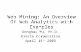 Web Mining: An Overview Of Web Analytics with Examples Donghui Wu, Ph.D. Oracle Corporation April 16 th 2003.