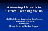 Assessing Growth in Critical Reading Skills Middle Schools Leadership Conference Orlando, April 30, 2004 Pat Howard Florida Center for Reading Research.