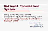 Policy Measures and support mechanisms of the Government of India – Department of Scientific & Industrial Research (DSIR) Sunder Singh, B.G. DSIR. INDIA.
