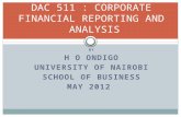 BY H O ONDIGO UNIVERSITY OF NAIROBI SCHOOL OF BUSINESS MAY 2012 DAC 511 : CORPORATE FINANCIAL REPORTING AND ANALYSIS.