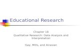 Educational Research Chapter 18 Qualitative Research: Data Analysis and Interpretation Gay, Mills, and Airasian.