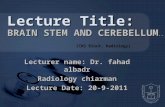 Lecturer name: Dr. fahad albadr Radiology chiarman Lecture Date: 20-9-2011 Lecture Title: BRAIN STEM AND CEREBELLUM.. (CNS Block, Radiology)
