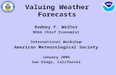 Valuing Weather Forecasts Rodney F. Weiher NOAA Chief Economist International Workshop American Meteorological Society January 2005 San Diego, California.