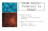 1 Stem Cells: Promises to Keep? Original case by: Lauren E. Yaich University of Pittsburgh at Bradford Updated and adapted for “clickers” by: William D.