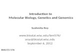 Introduction to Molecular Biology, Genetics and Genomics Sushmita Roy  sroy@biostat.wisc.edu September 6, 2012 BMI/CS 576.