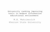 University ranking improving tools in modern information educational environment M.B. Maksimovich Kherson State University.
