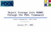 Object Storage into RDBMS through the POOL framework Ioannis Papadopoulos, CERN IT/ADC  January 27 th, 2005 January 27 th, 2005.