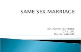 By: Alexis Quintana CRE 101 Phyllis Salsedo.  Same-sex marriage permits couples of the same gender to enter legally-recognized marriages and provides.