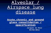 Alveolar / Airspace lung disease Acute,chronic and ground glass consolidation / opacification Jacques le Roux 03/02/2012.