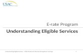 Understanding Eligible Services I 2013 Schools and Libraries Fall Applicant Trainings 1 E-rate Program Understanding Eligible Services.