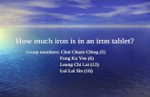 How much iron is in an iron tablet? Group members: Choi Chuen Ching (5) Fong Ka Yee (6) Leung Chi Lai (12) Lui Lai Sin (16)