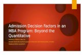 Admission Decision Factors in an MBA Program: Beyond the Quantitative EDWARD F. FRENCH, MBA, DA INTERIM ASSOCIATE DEAN/COLLEGE OF GRADUATE AND PROFESSIONAL.